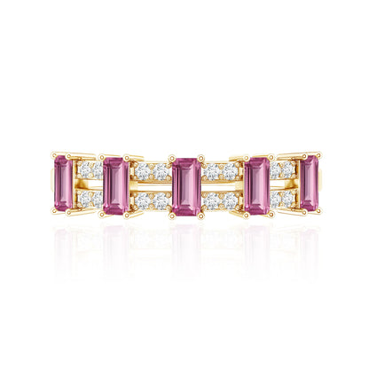 Natural Pink Tourmaline Wide Half Eternity Ring with Diamond