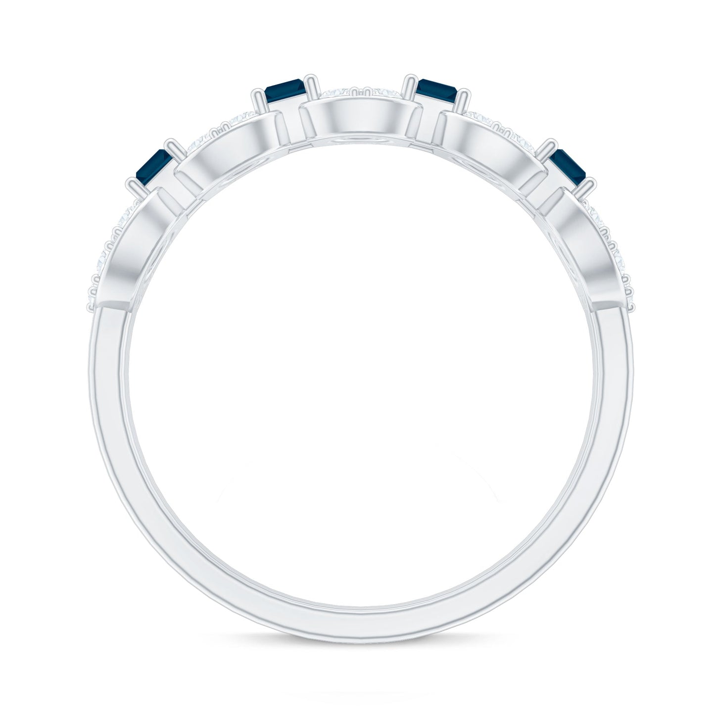 Baguette London Blue Topaz Art Deco Eternity Band with Diamond