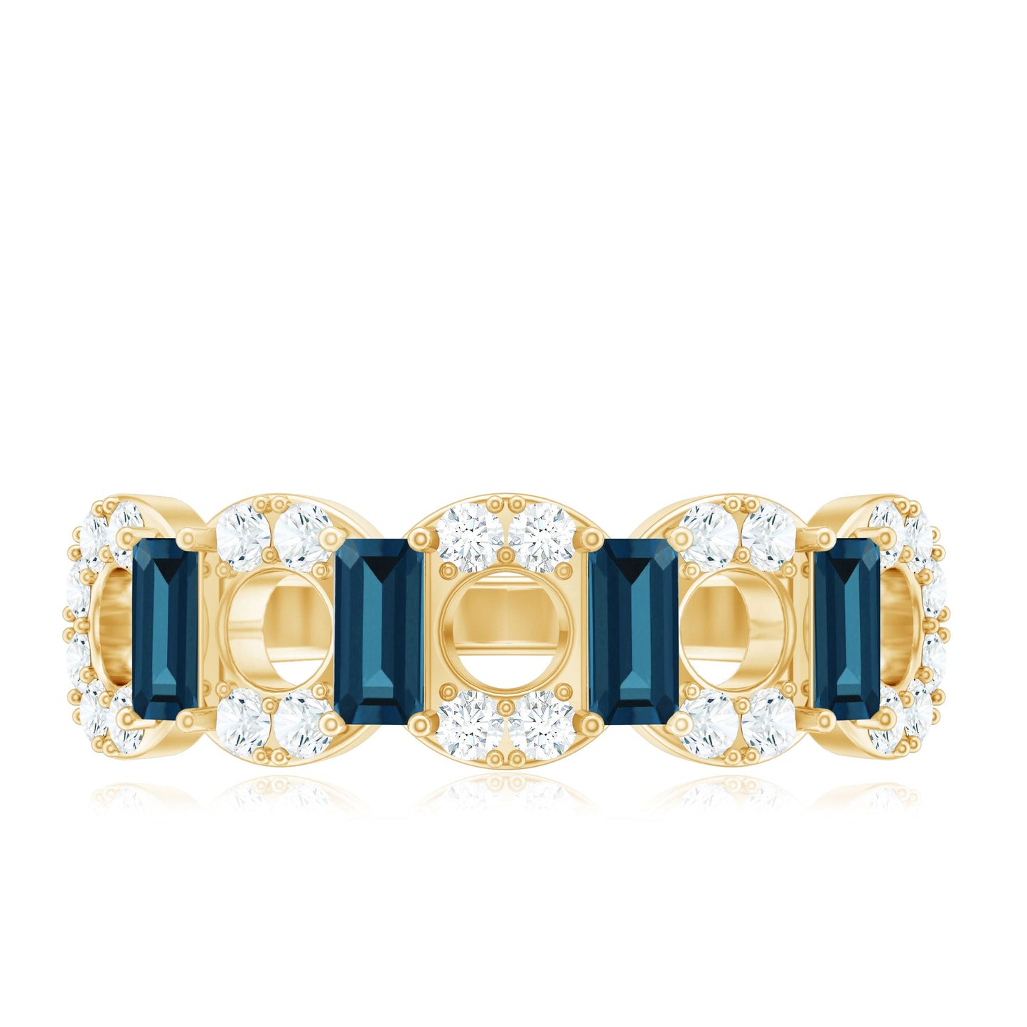 Baguette London Blue Topaz Art Deco Eternity Band with Diamond