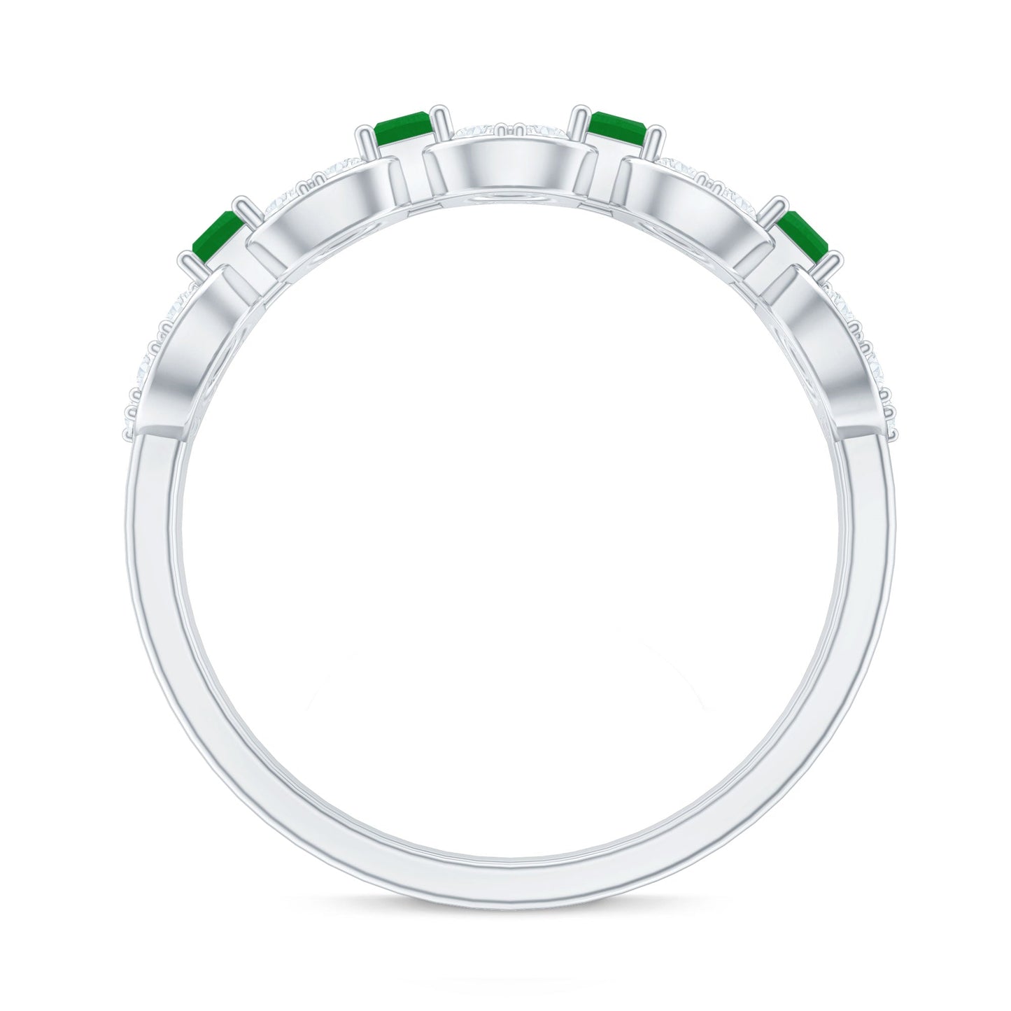 Natural Baguette Emerald Diamond Art Deco Half Eternity Ring