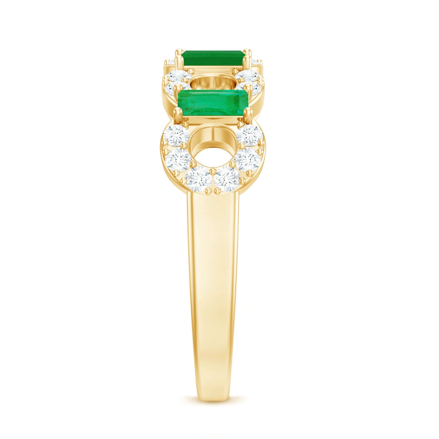 Natural Baguette Emerald Diamond Art Deco Half Eternity Ring