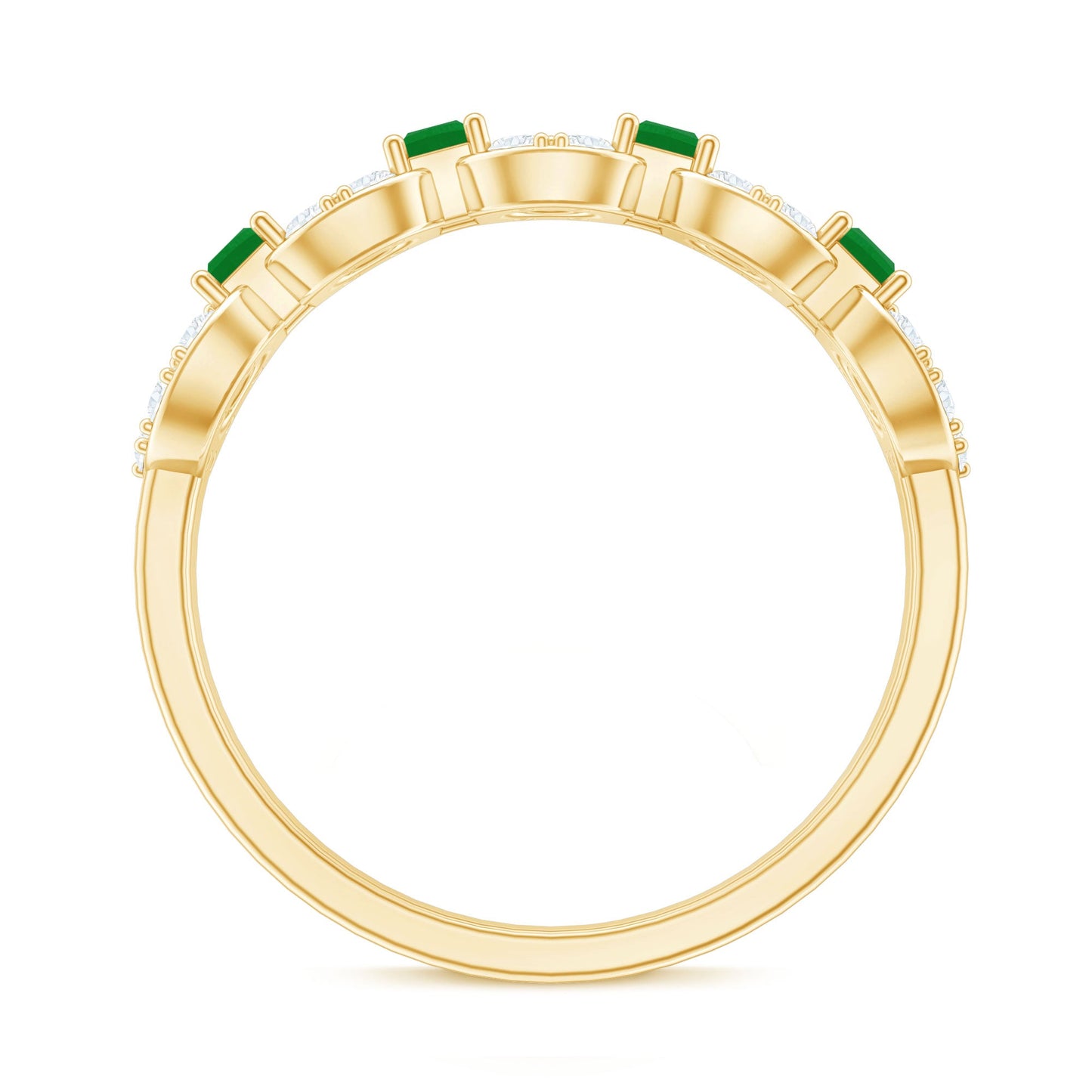 Natural Baguette Emerald Diamond Art Deco Half Eternity Ring