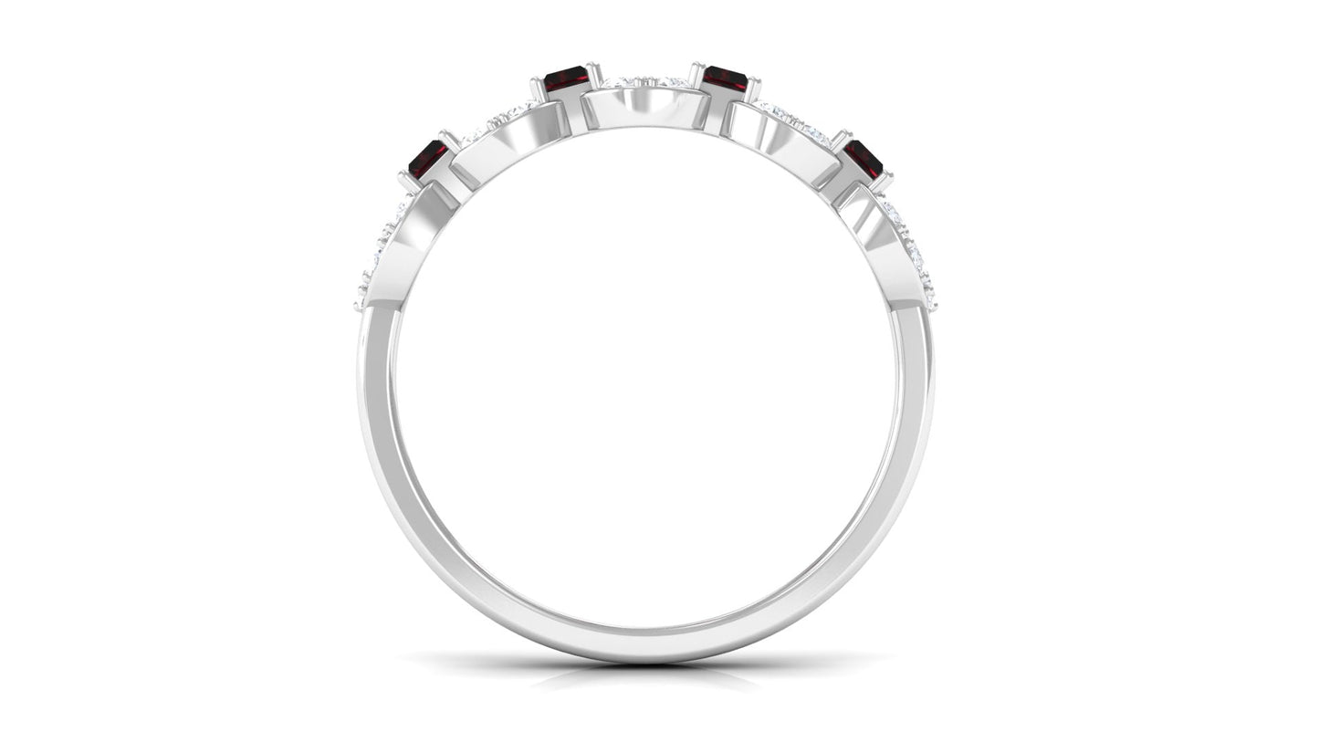 Certified Real Baguette Garnet Half Eternity Band with Diamond