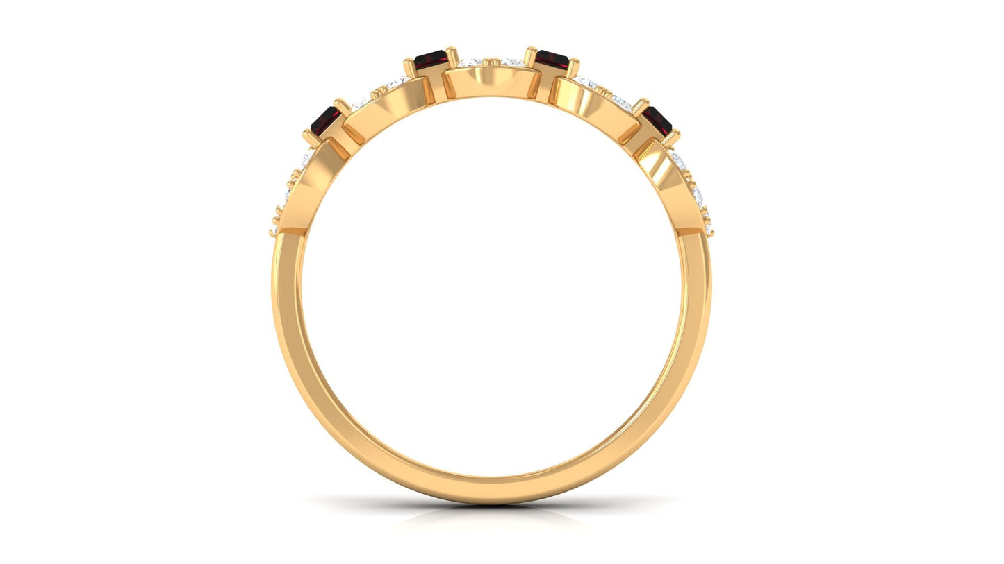 Certified Real Baguette Garnet Half Eternity Band with Diamond