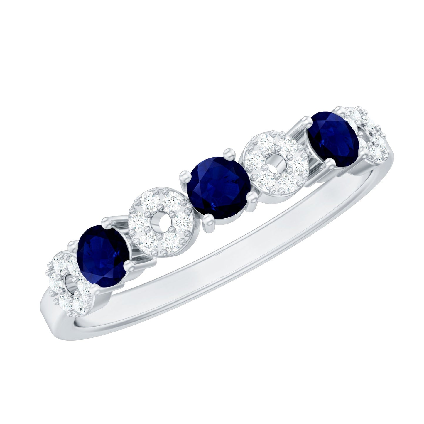 Natural Blue Sapphire Diamond Half Eternity Ring for Women