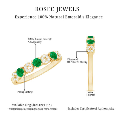 Natural Emerald Diamond Half Eternity Anniversary Ring with Certificate