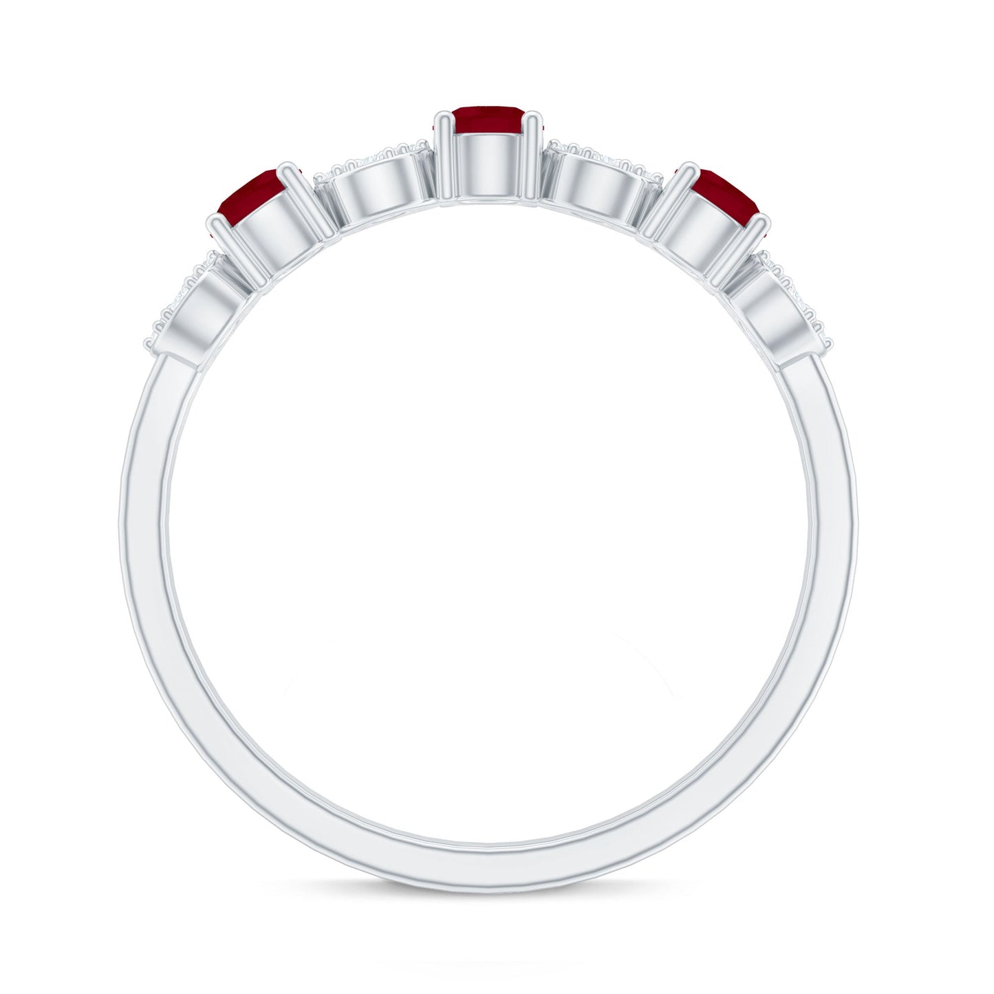 Genuine Ruby Half Eternity Ring with Diamond for Women