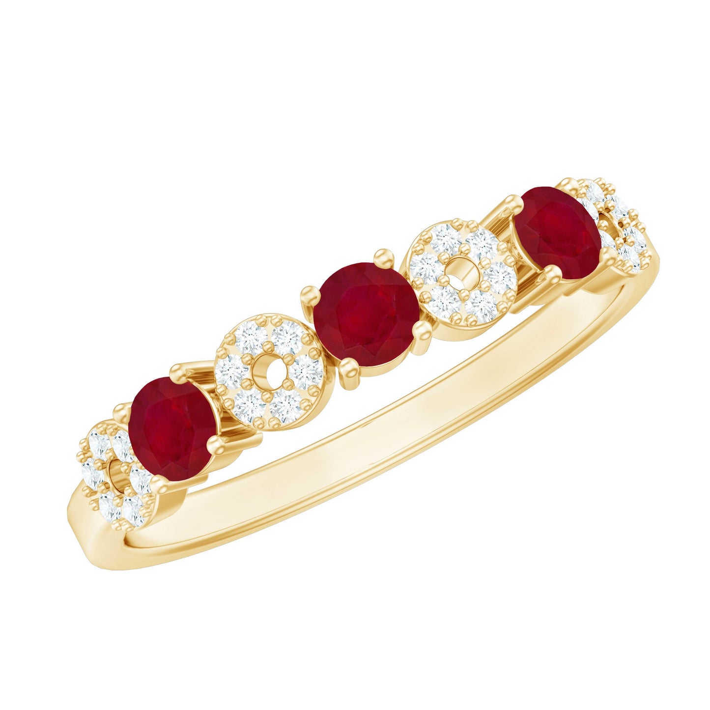 Genuine Ruby Half Eternity Ring with Diamond for Women