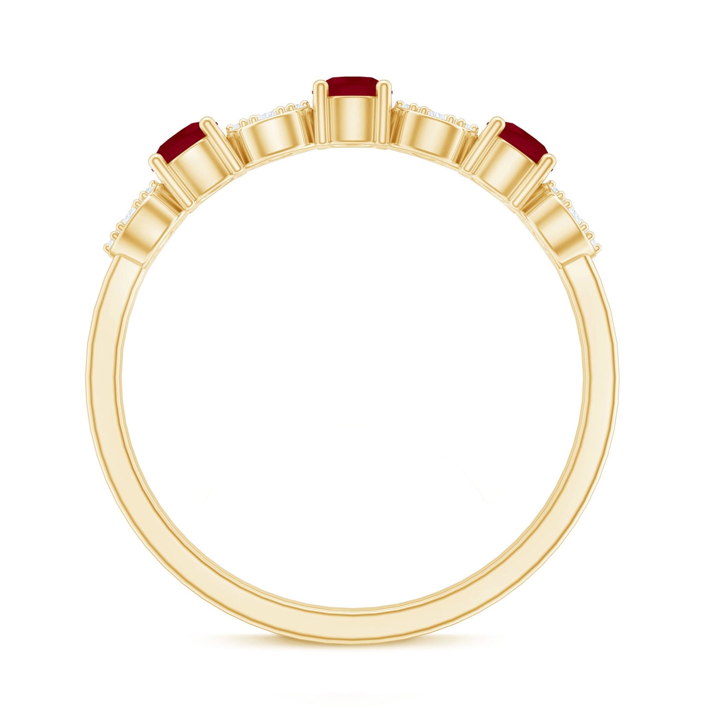 Genuine Ruby Half Eternity Ring with Diamond for Women