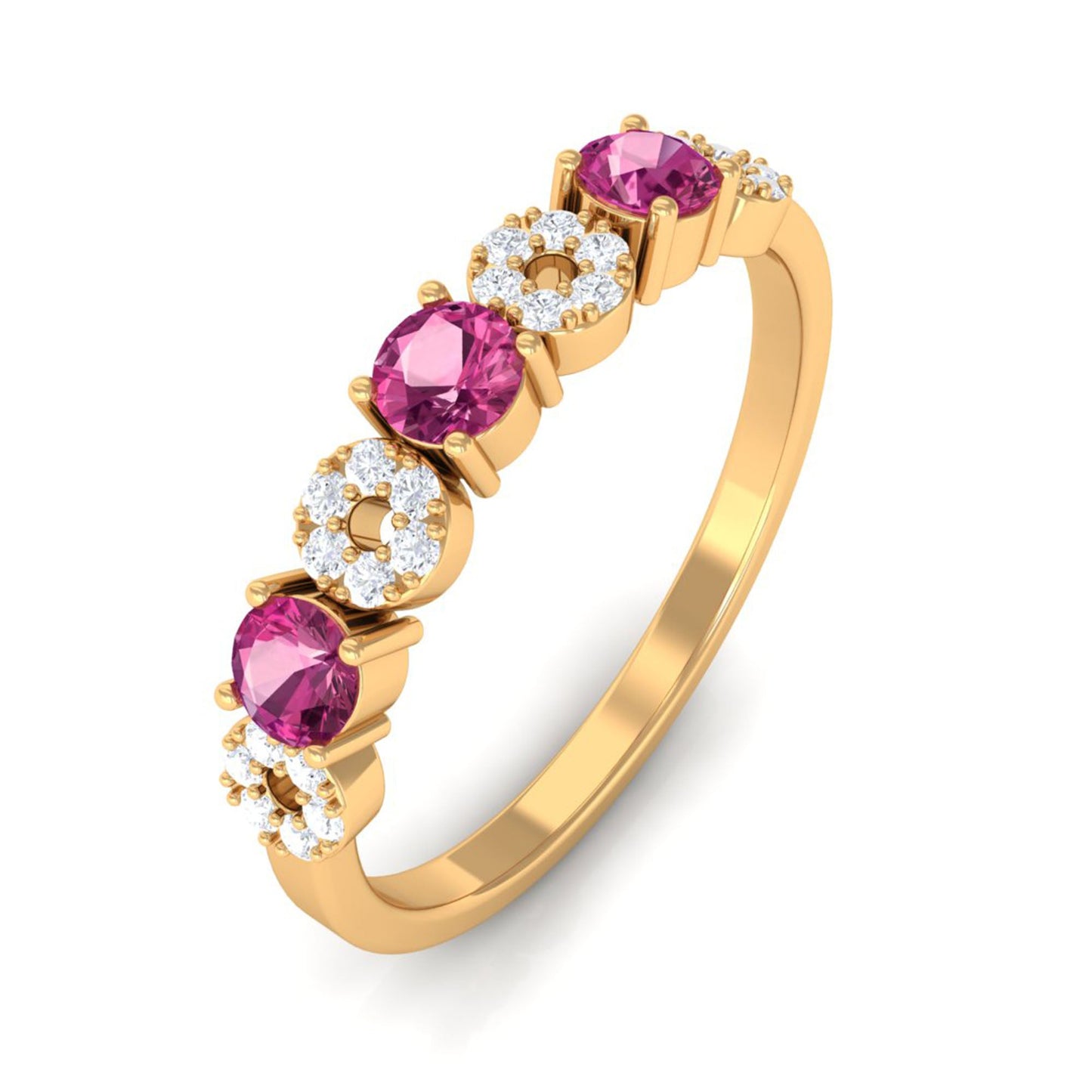 Semi Eternity Ring with Pink Tourmaline and Diamond