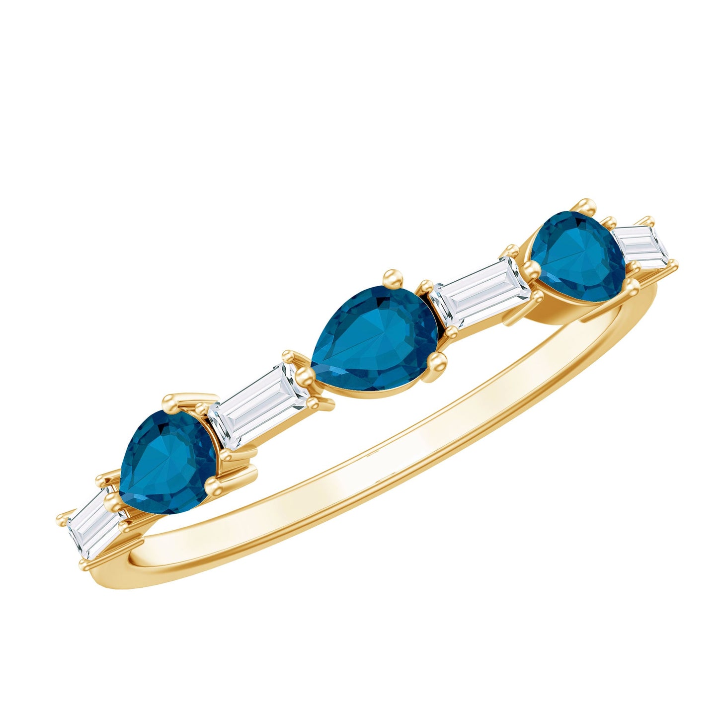 Pear Shape London Blue Topaz Eternity Band with Baguette Diamonds