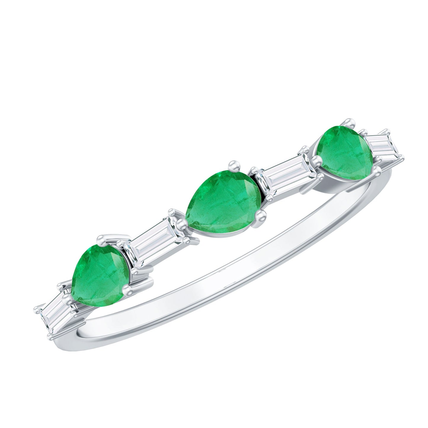 Certified Natural Emerald Diamond Half Eternity Anniversary Ring in East West Style