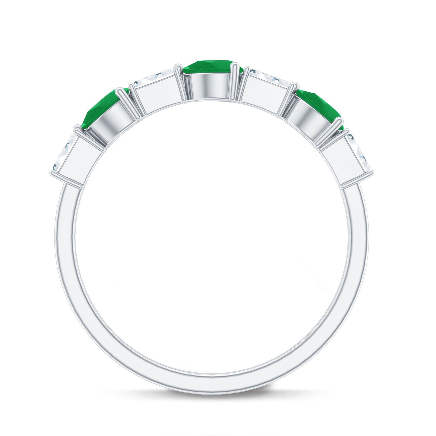 Certified Natural Emerald Diamond Half Eternity Anniversary Ring in East West Style