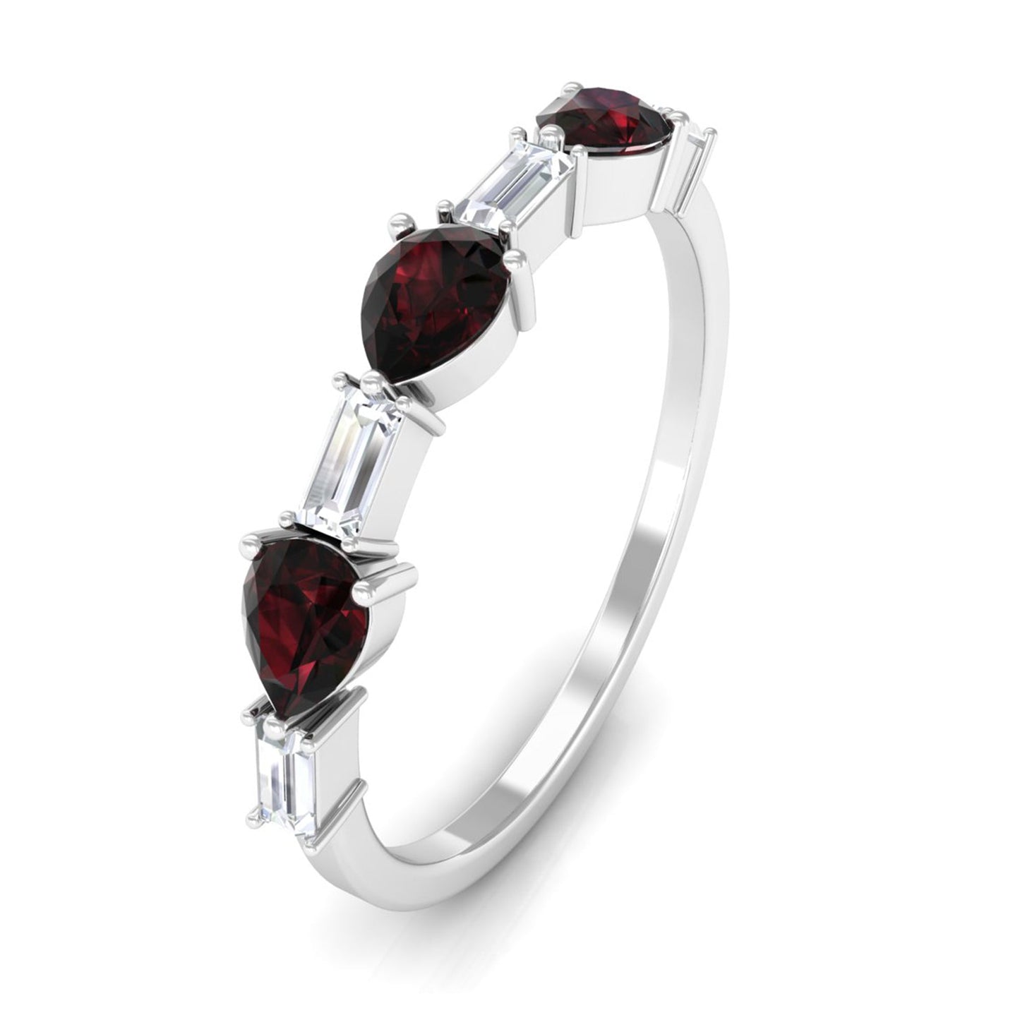 Natural Garnet Diamond Half Eternity Ring in East West Style