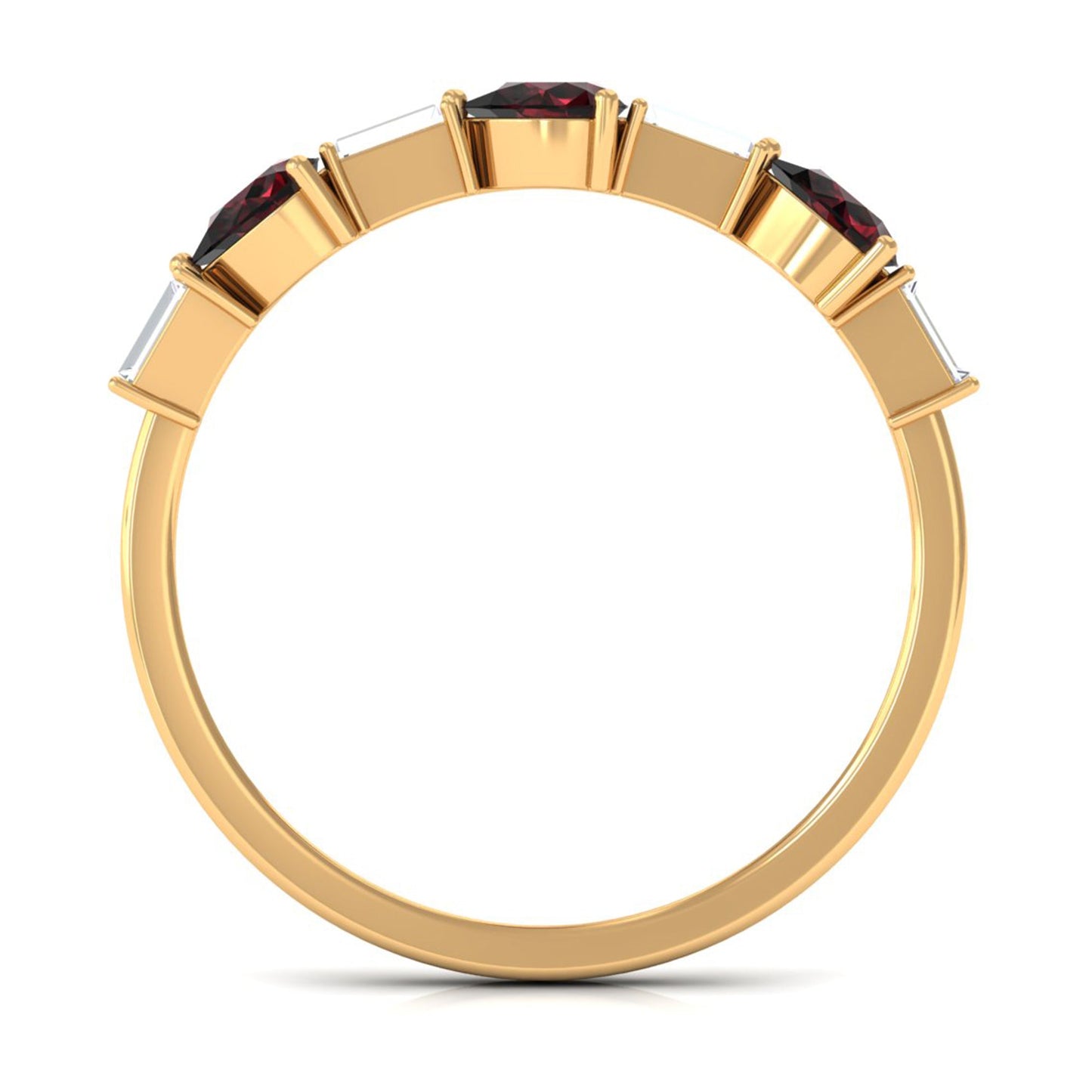 Natural Garnet Diamond Half Eternity Ring in East West Style