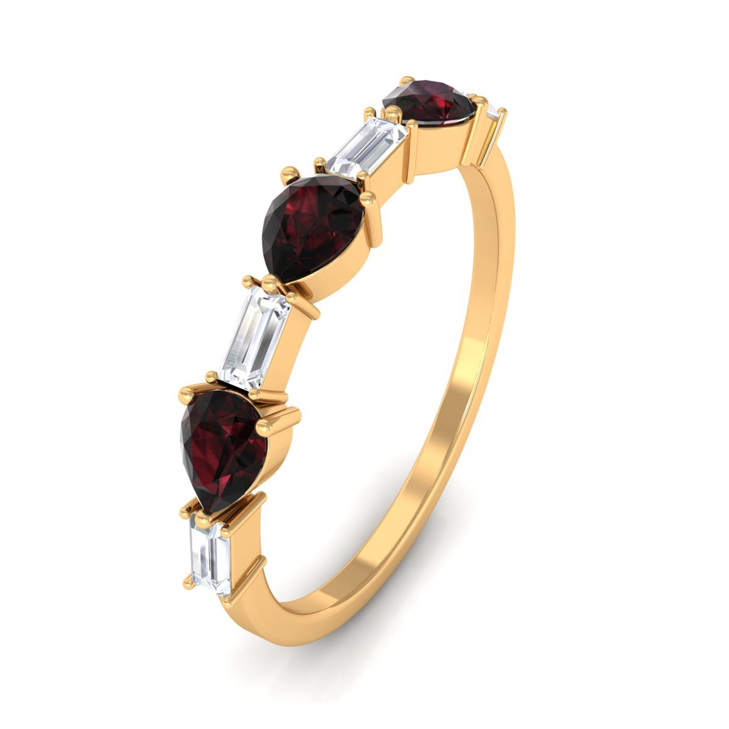 Natural Garnet Diamond Half Eternity Ring in East West Style