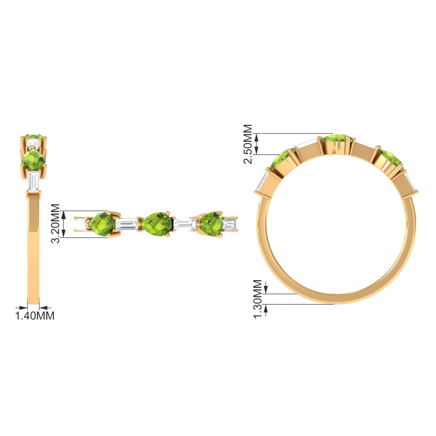Peridot and Moissanite East West Half Eternity Ring
