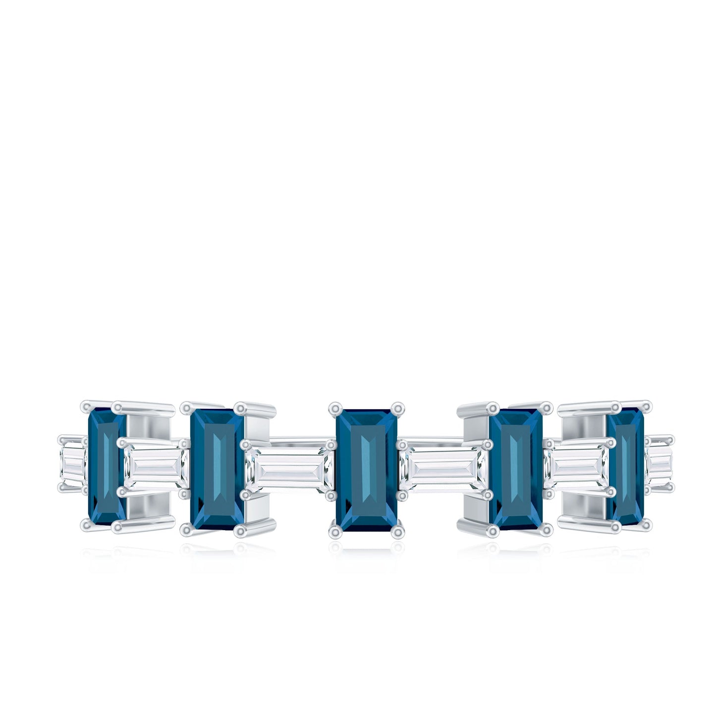London Blue Topaz and Diamond Baguette Eternity Band Ring