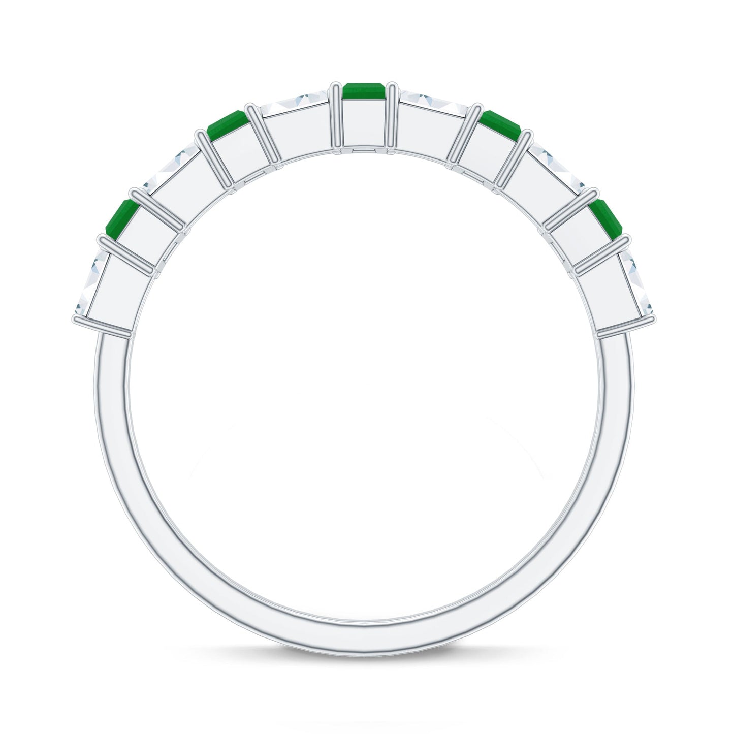 Genuine Baguette Emerald Half Eternity Ring with Moissanite