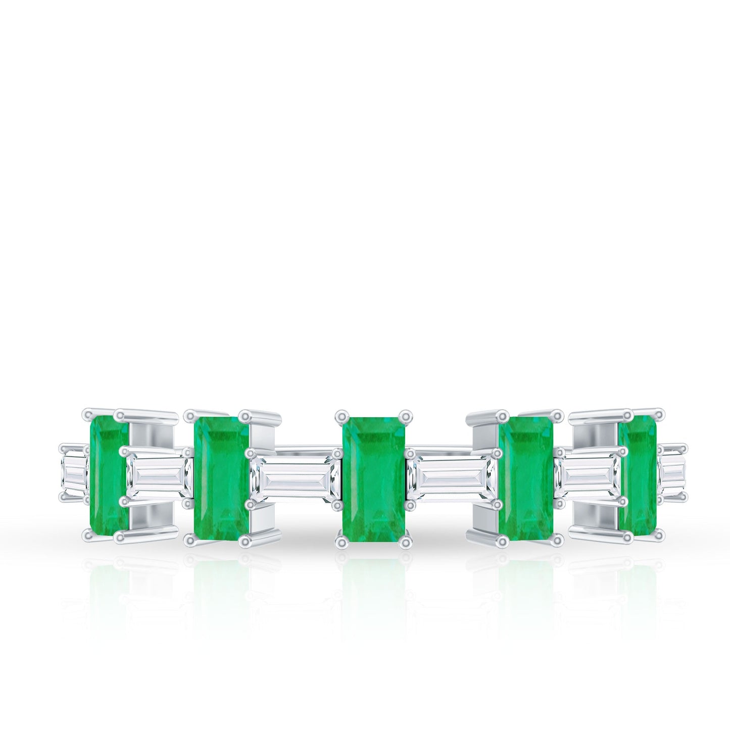 Genuine Baguette Emerald Half Eternity Ring with Moissanite