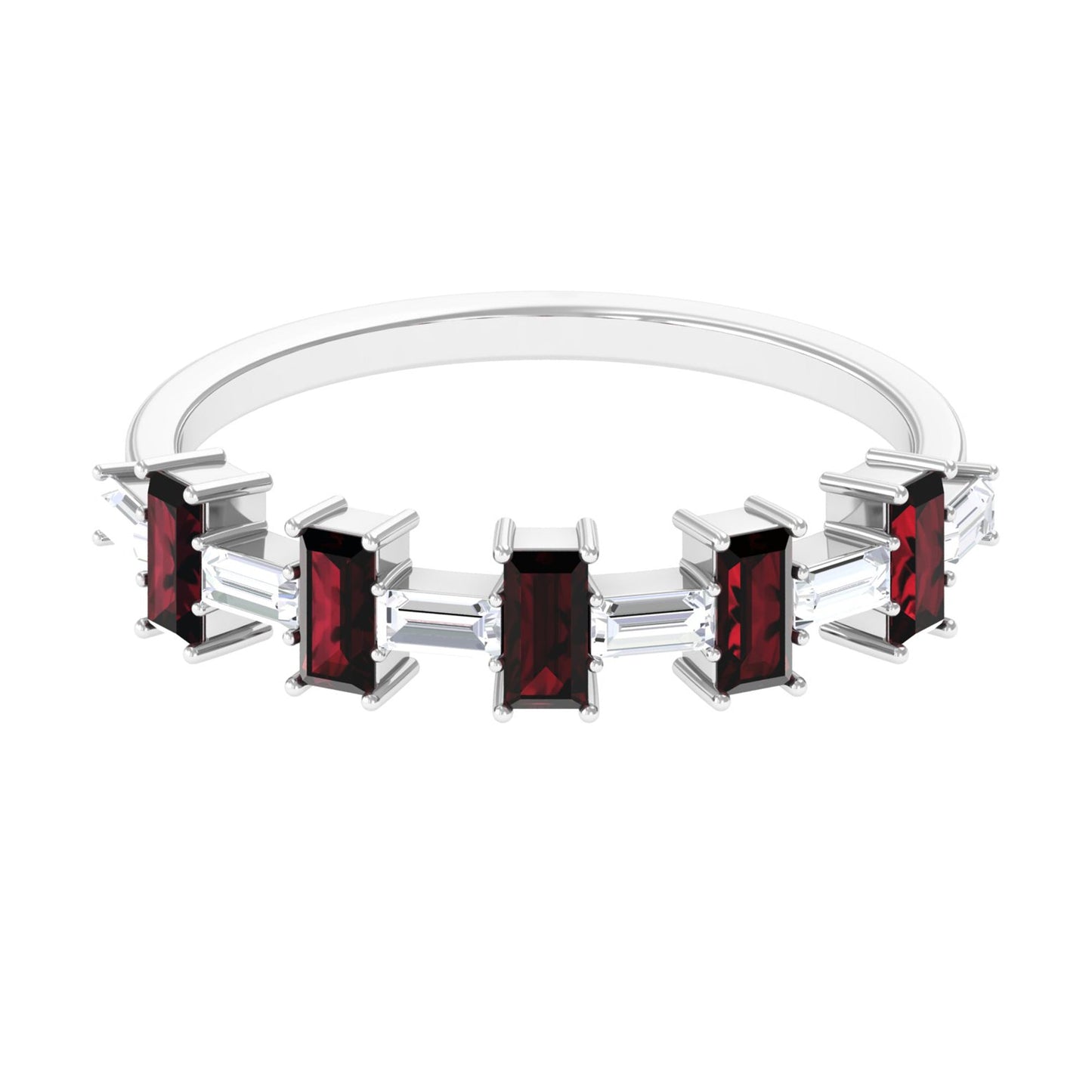 Genuine Baguette Garnet Diamond Half Eternity Ring