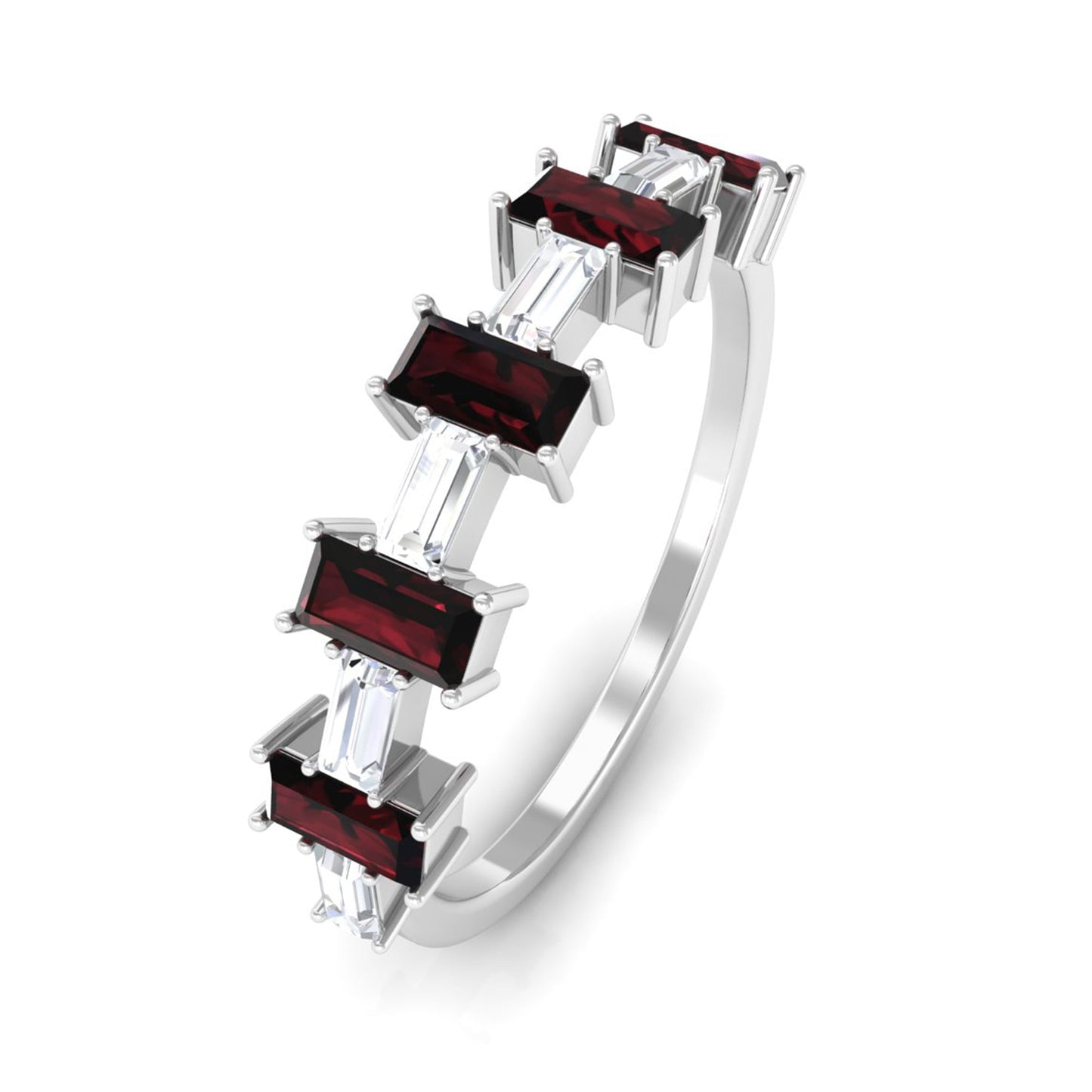 Genuine Baguette Garnet Diamond Half Eternity Ring