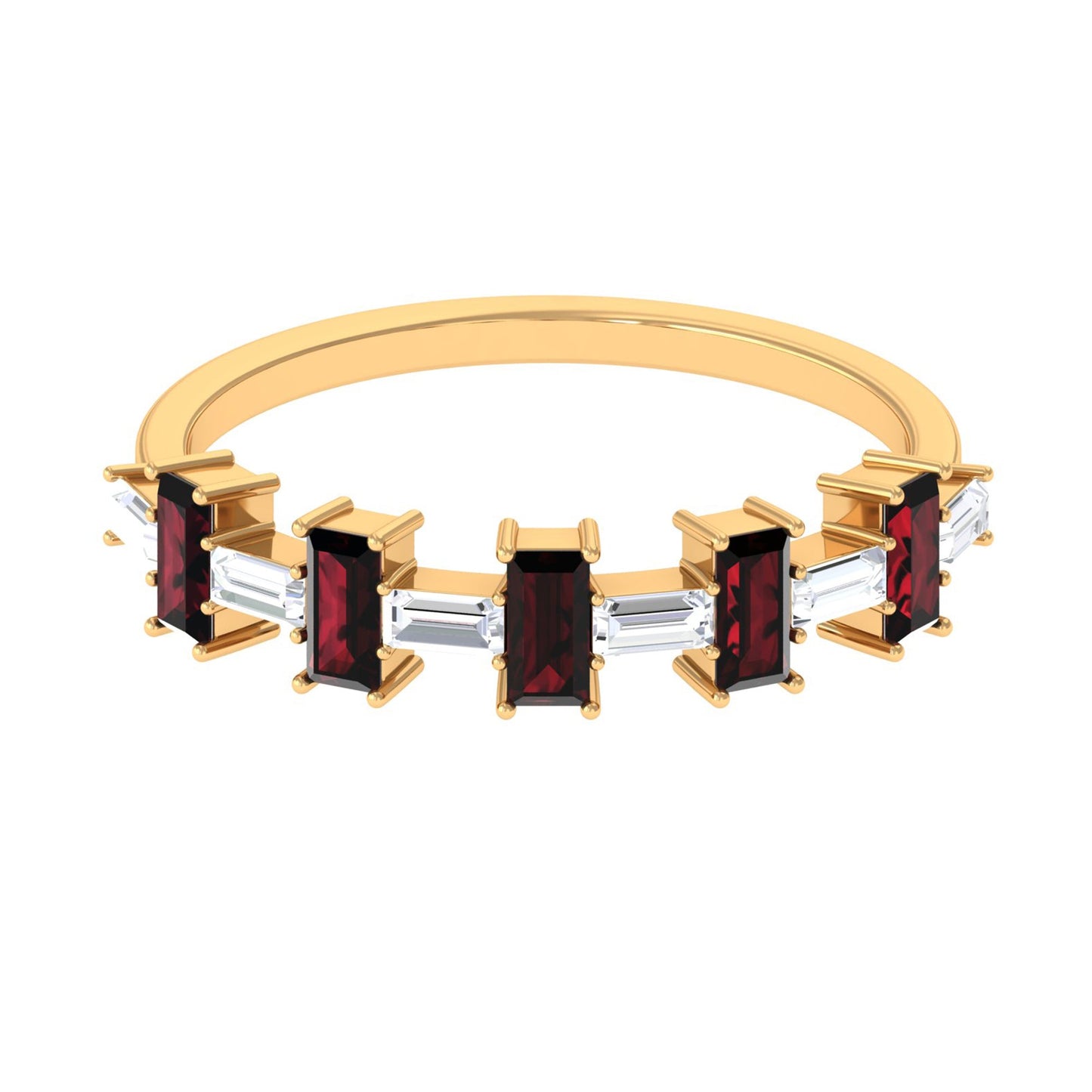 Genuine Baguette Garnet Diamond Half Eternity Ring