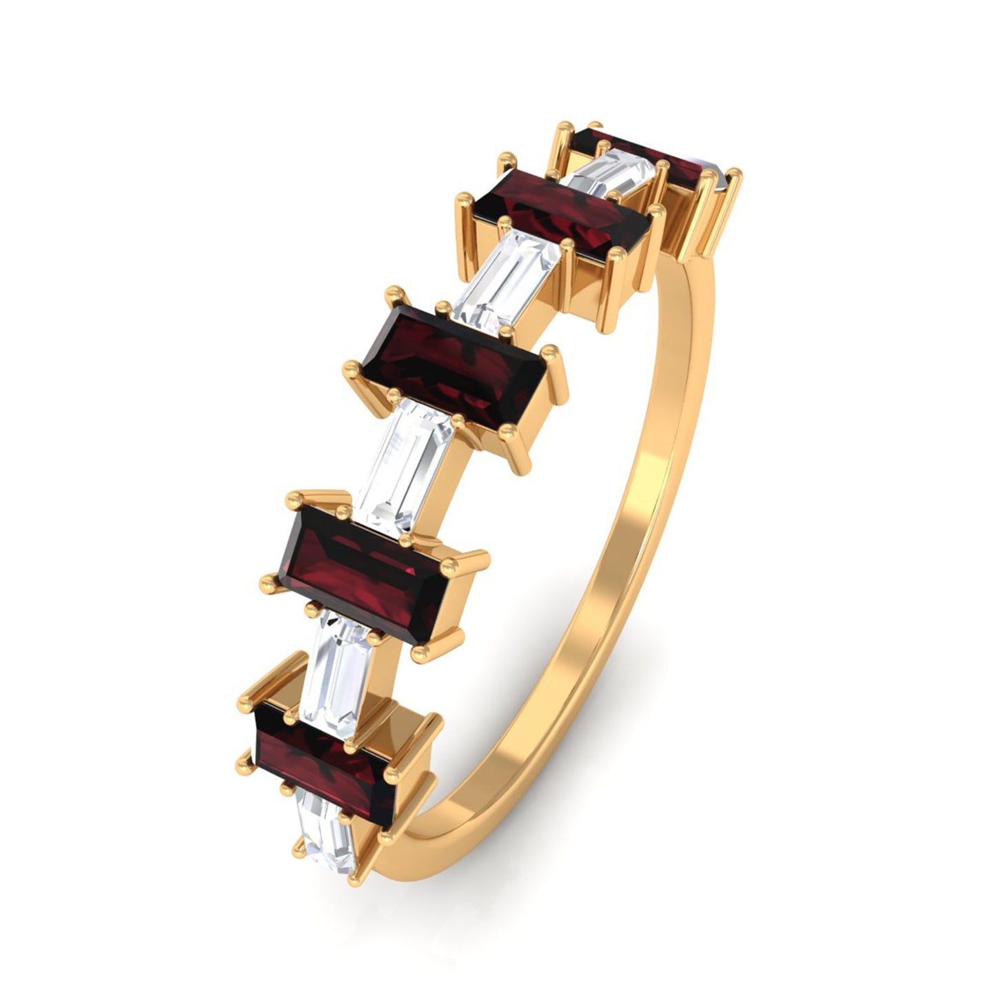 Genuine Baguette Garnet Diamond Half Eternity Ring