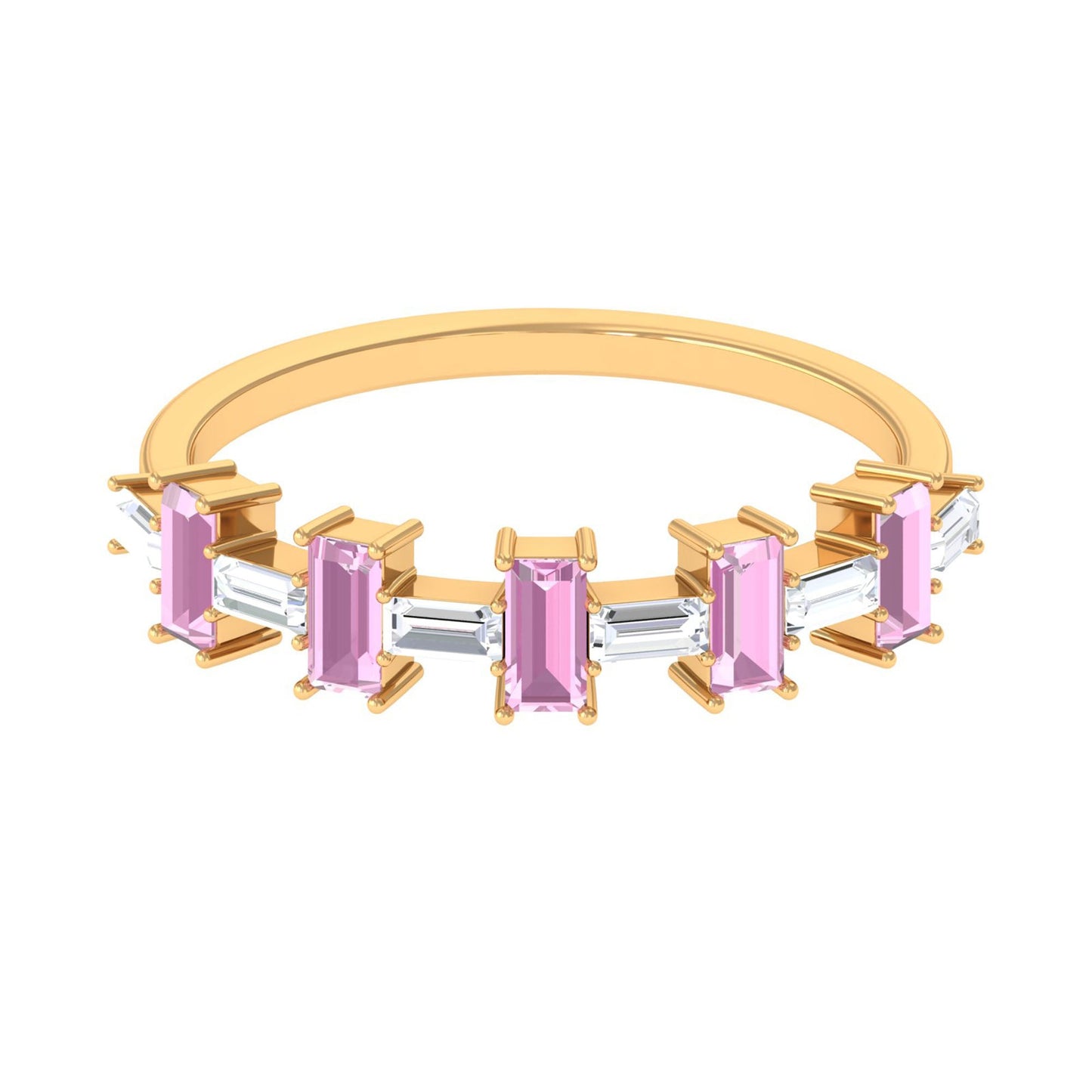 Pink Tourmaline and Moissanite East West Half Eternity Ring