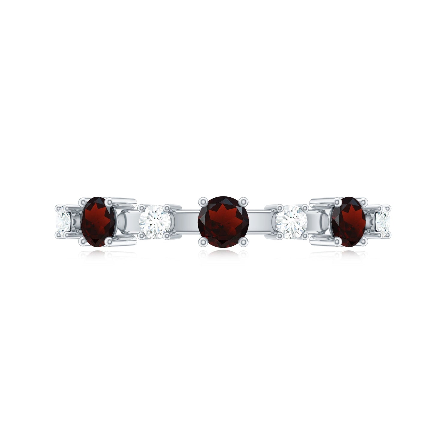 Natural Garnet Diamond Half Eternity Ring
