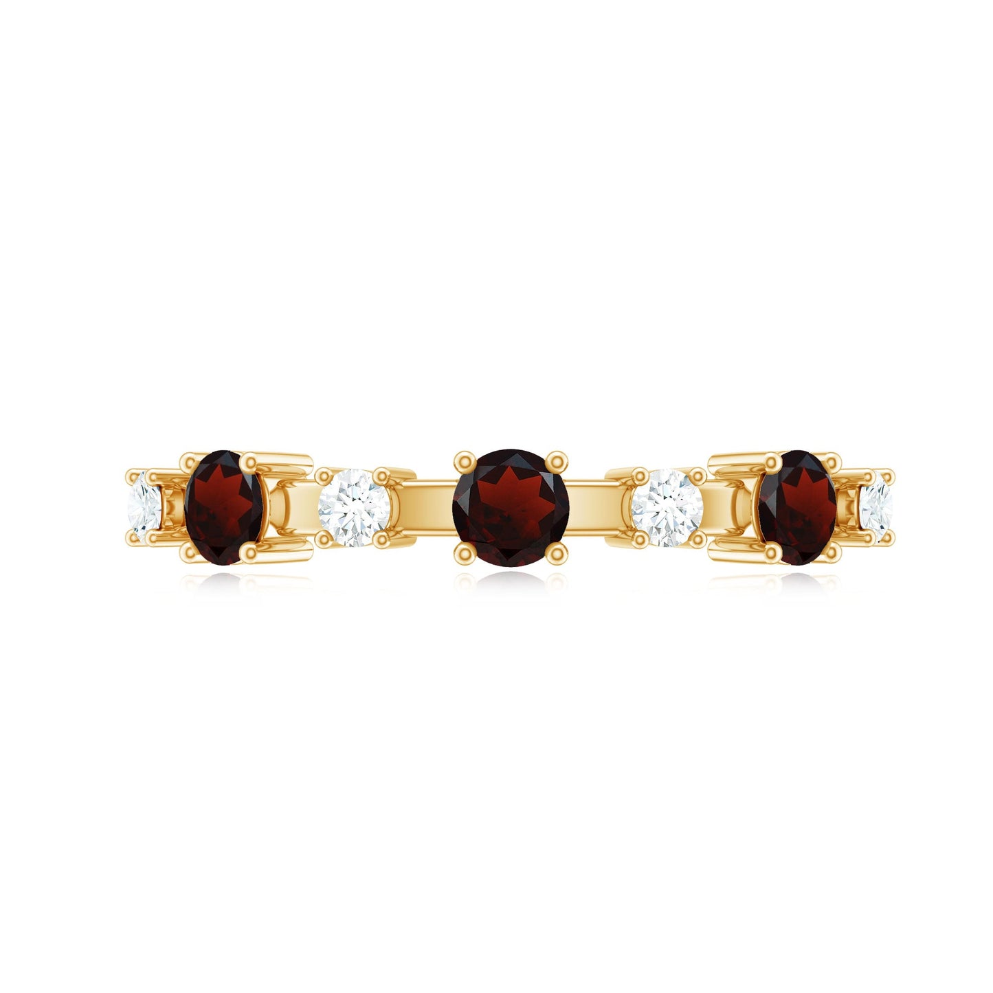 Natural Garnet Diamond Half Eternity Ring
