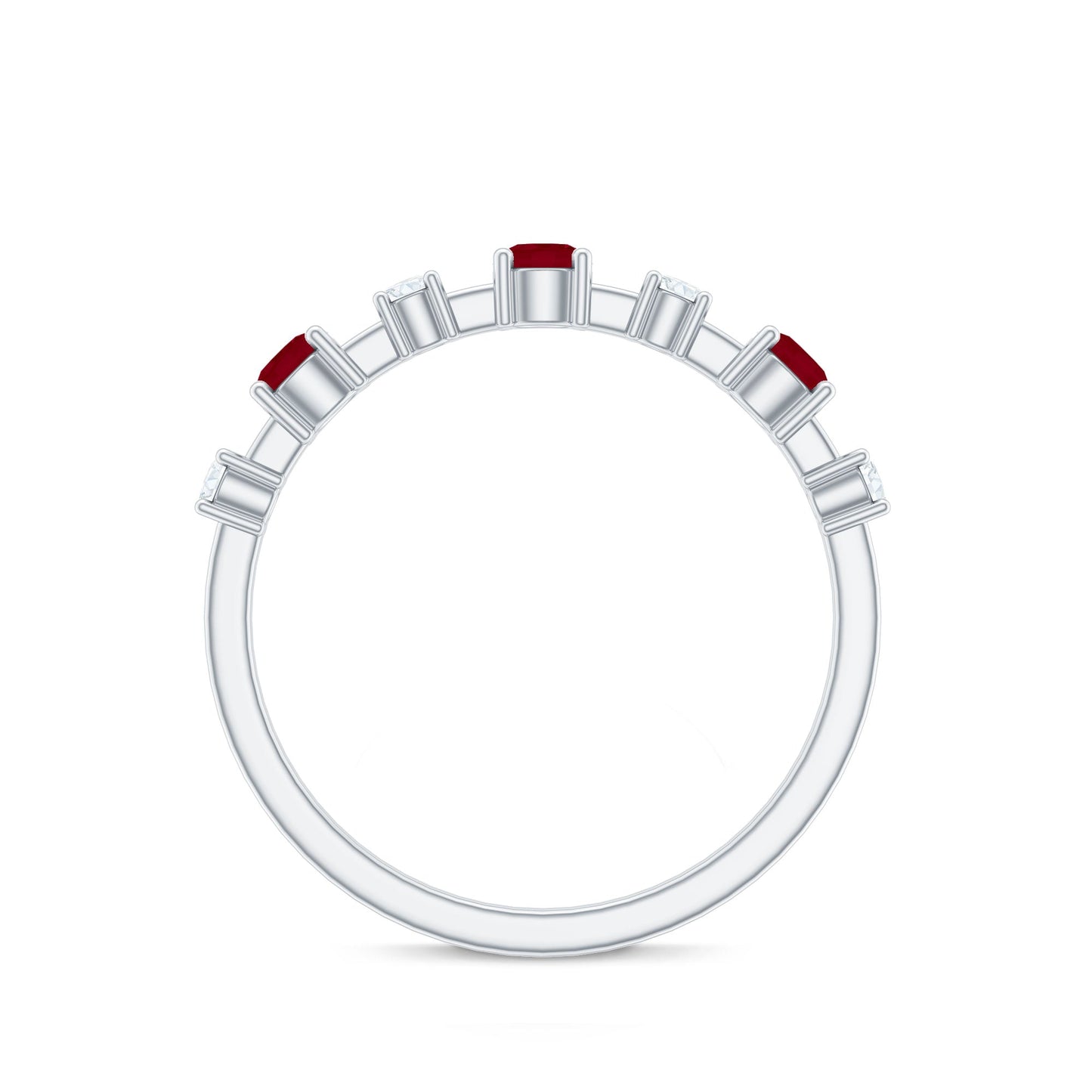 Natural Ruby Half Eternity Anniversary Ring with Diamond