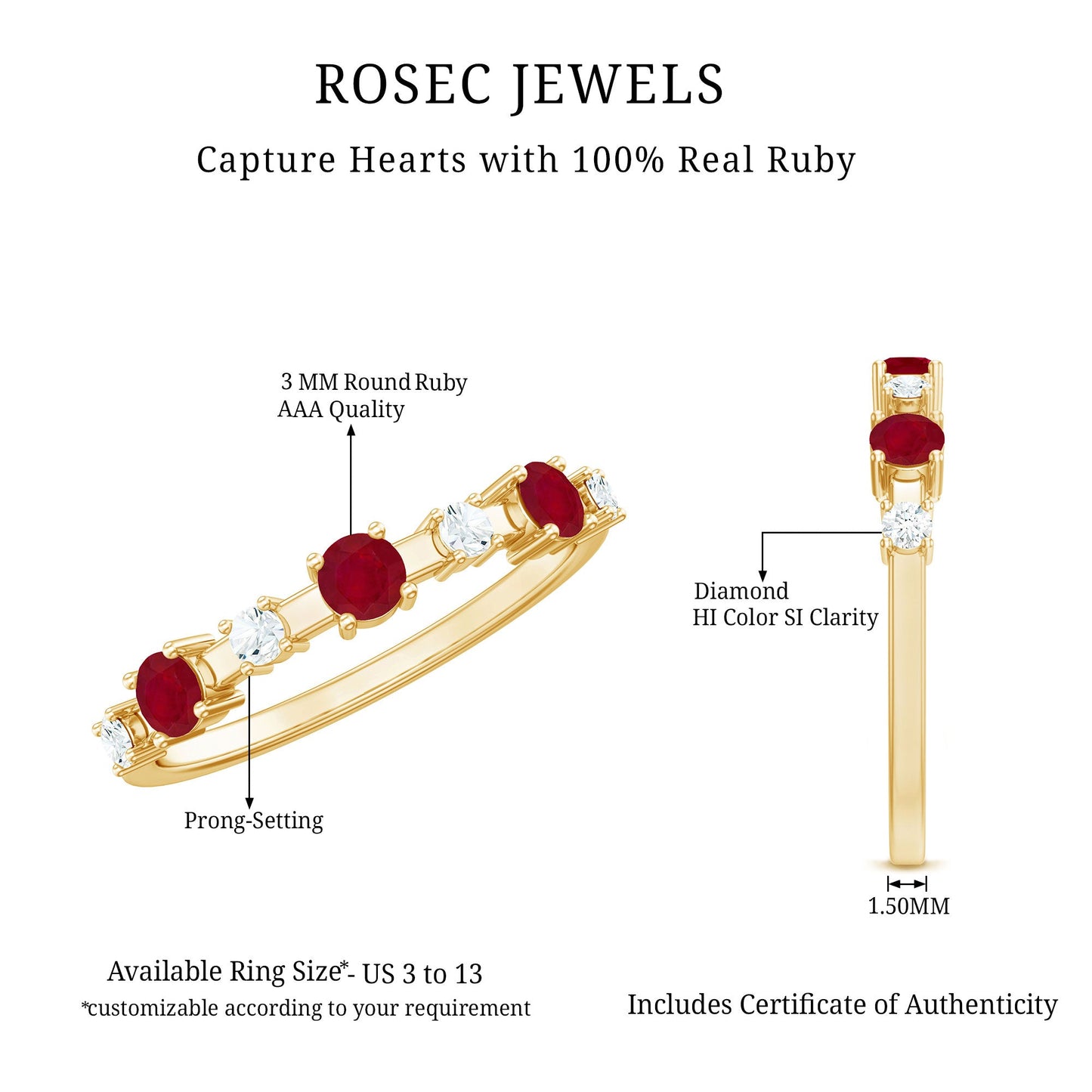 Natural Ruby Half Eternity Anniversary Ring with Diamond