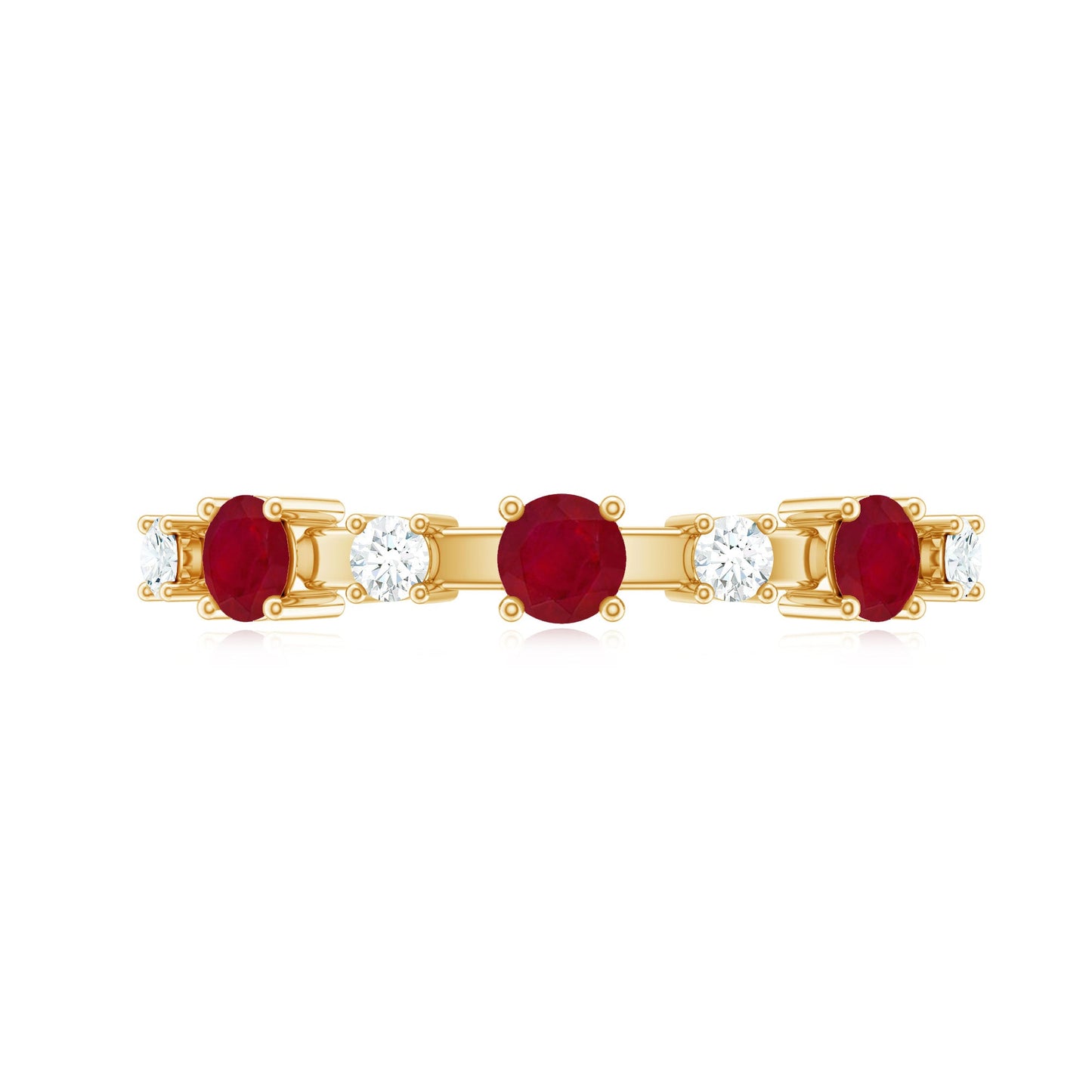 Natural Ruby Half Eternity Anniversary Ring with Diamond