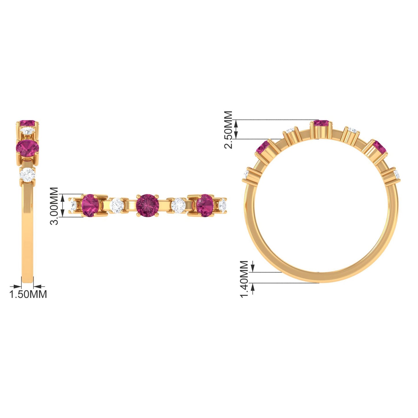 Pink Tourmaline and Diamond Half Eternity Ring