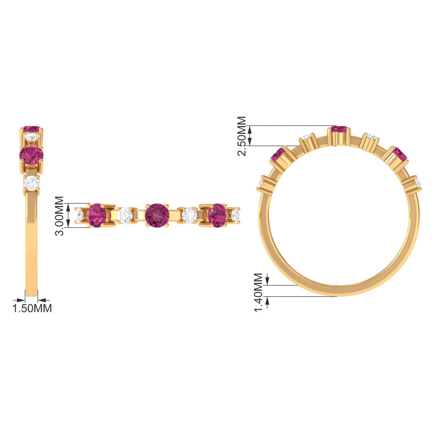Pink Tourmaline and Diamond Half Eternity Ring