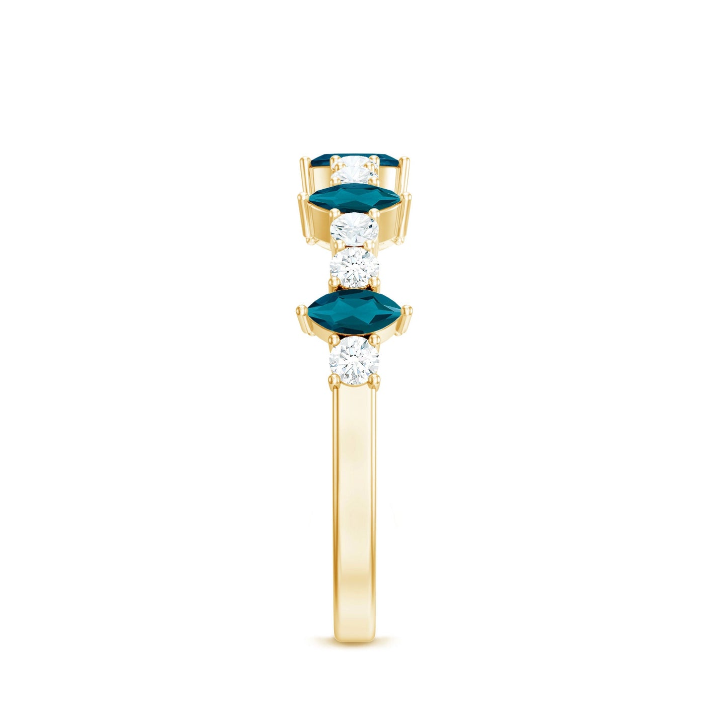 Marquise London Blue Topaz Semi Eternity Band with Diamond