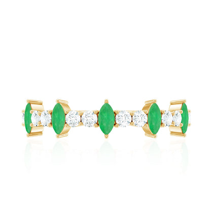 Natural Marquise Emerald Diamond Half Eternity Anniversary Ring with Certificate