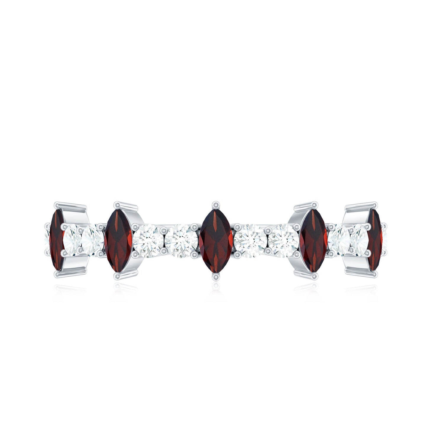 Natural Marquise Garnet Half Eternity Ring with Diamond