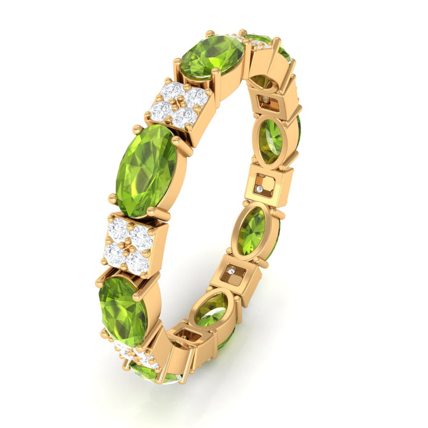 Oval Cut Peridot and Diamond Eternity Ring