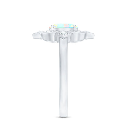 Oval Cut Certified Ethiopian Opal Vintage Inspired Engagement Ring with Diamond