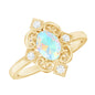 Oval Cut Certified Ethiopian Opal Vintage Inspired Engagement Ring with Diamond