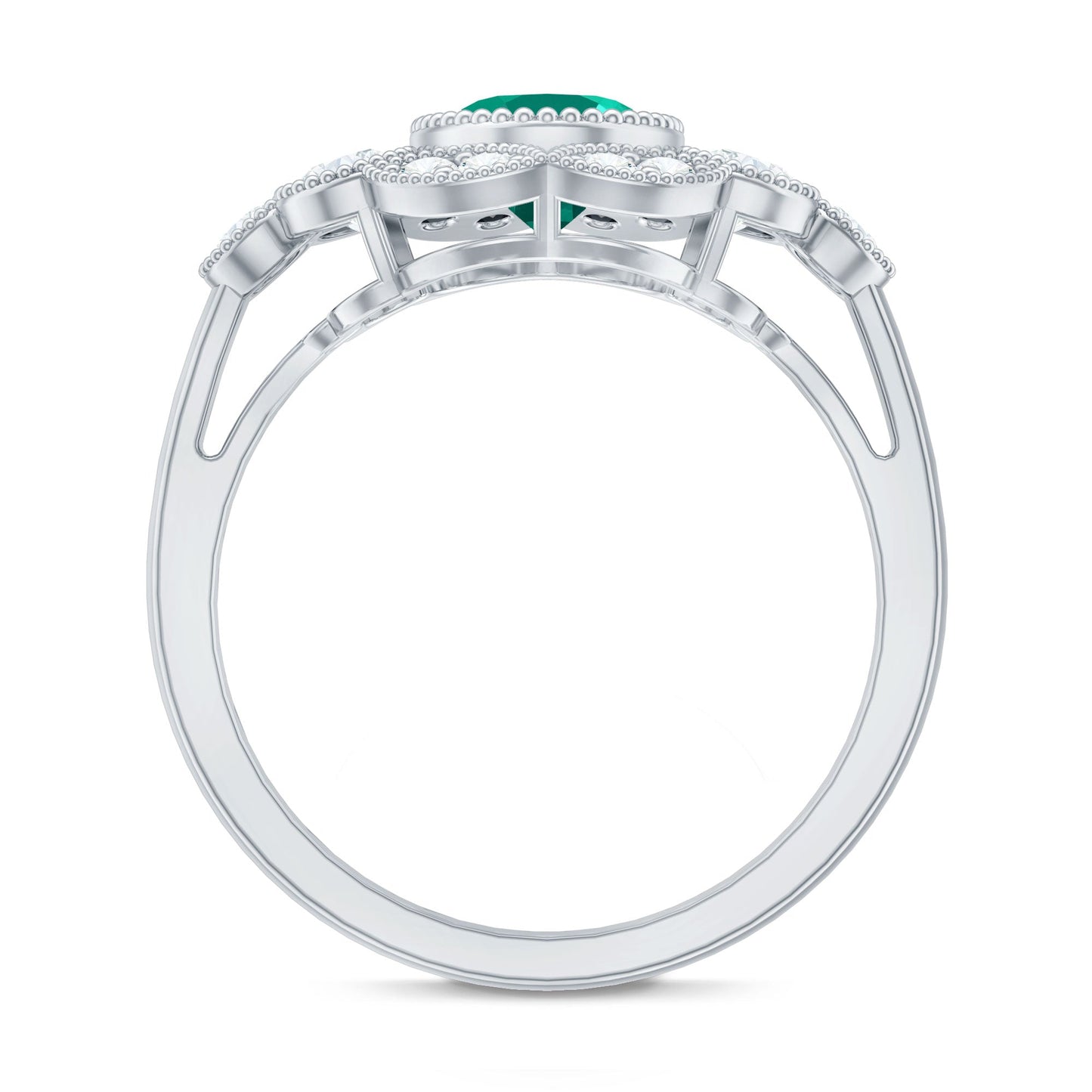 Certified Oval Lab Grown Emerald Antique Looking Engagement Ring