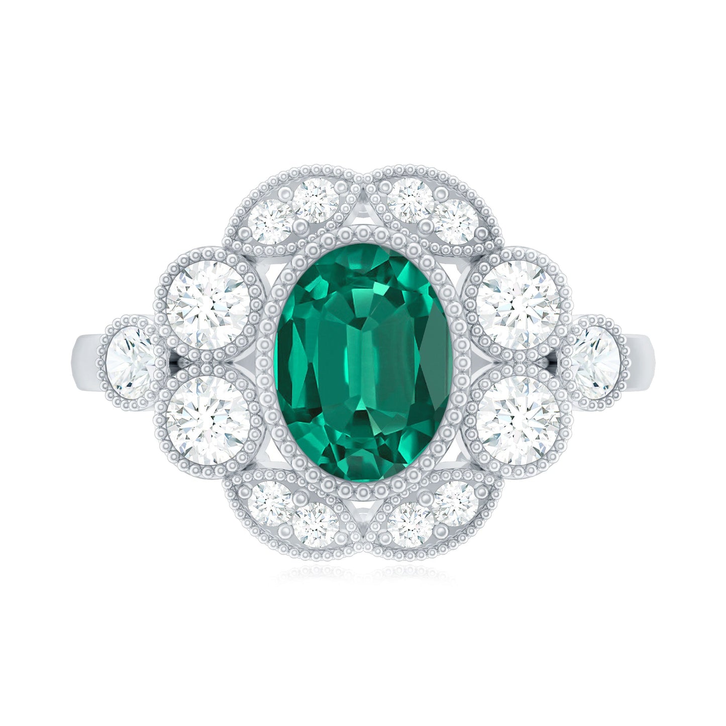 Certified Oval Lab Grown Emerald Antique Looking Engagement Ring