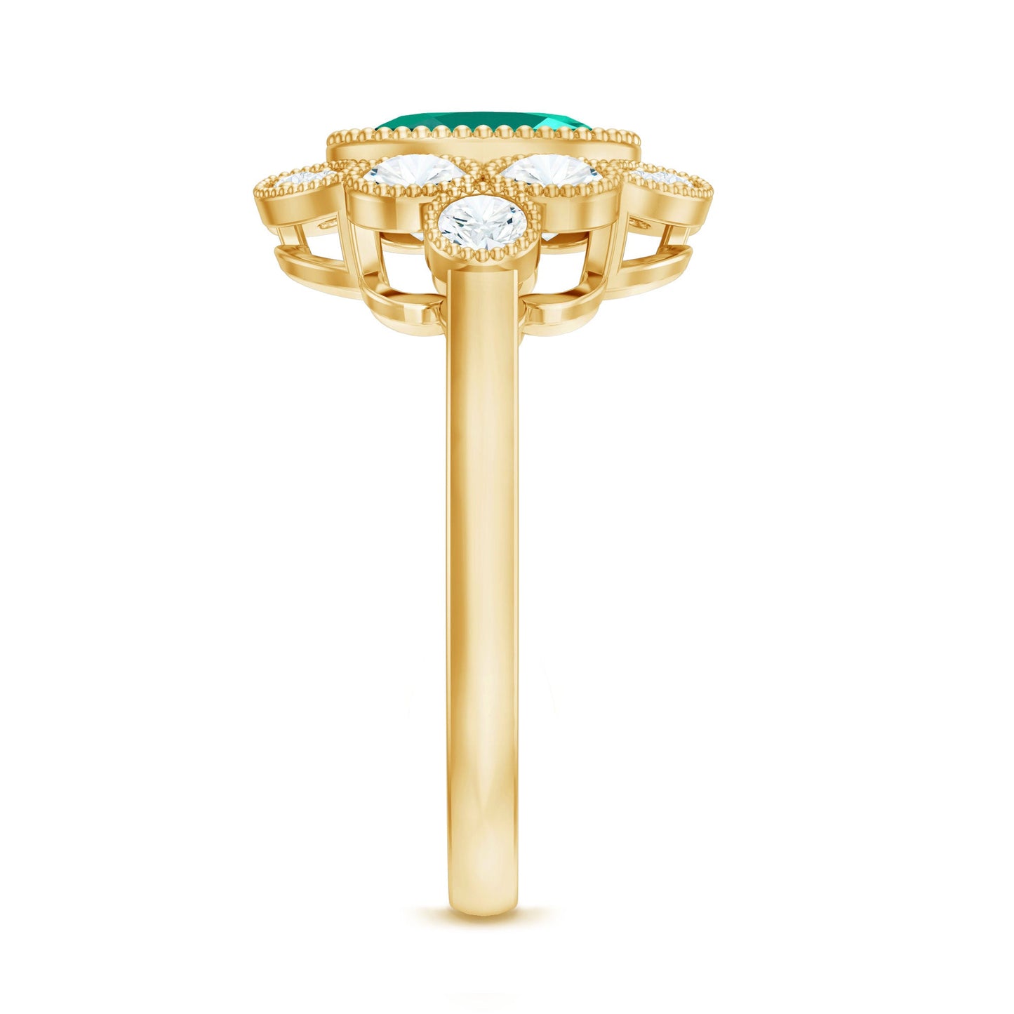 Certified Oval Lab Grown Emerald Antique Looking Engagement Ring