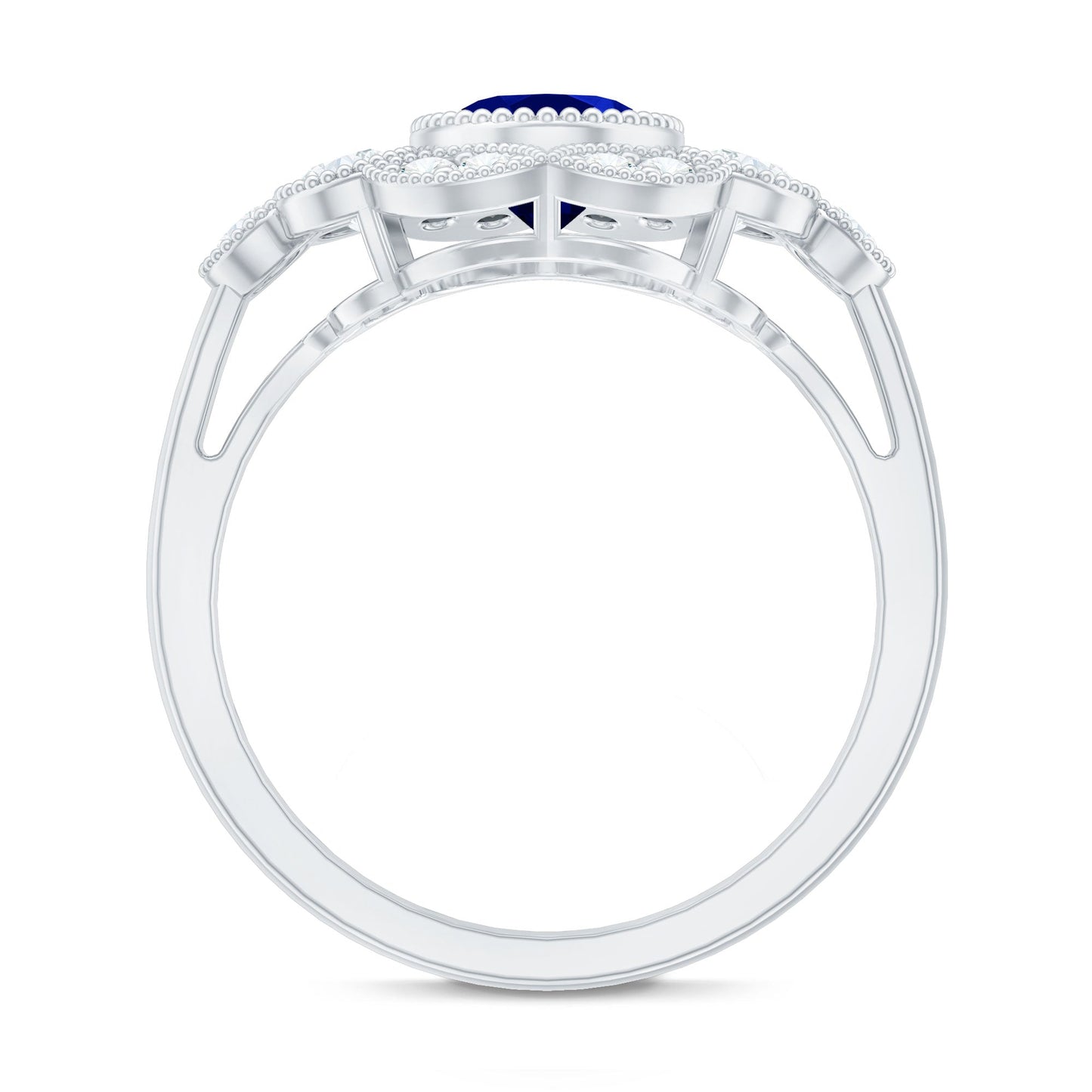 Vintage Looking 1.5 Carat Lab Grown Blue Sapphire Engagement Ring with Diamond