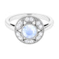 0.3 Carat Round Moonstone and Diamond Vintage Engagement Ring