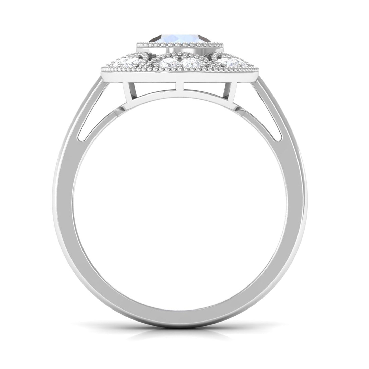 0.3 Carat Round Moonstone and Diamond Vintage Engagement Ring
