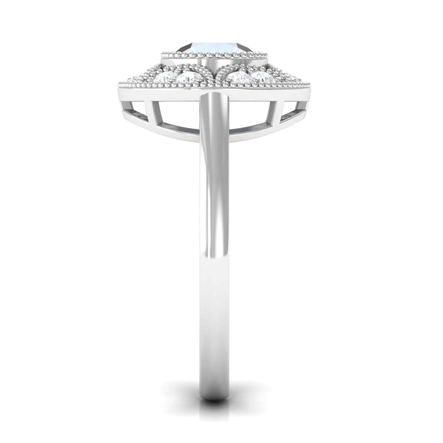 0.3 Carat Round Moonstone and Diamond Vintage Engagement Ring