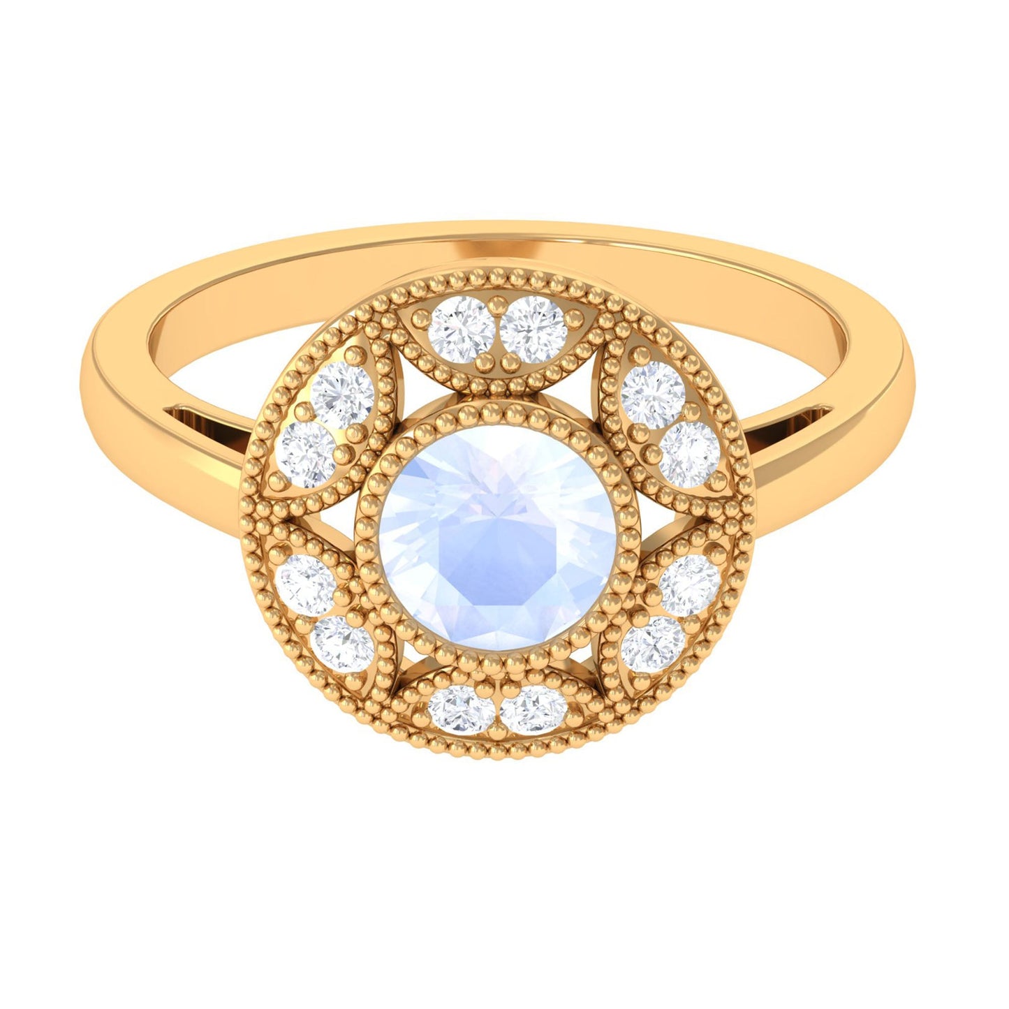 0.3 Carat Round Moonstone and Diamond Vintage Engagement Ring